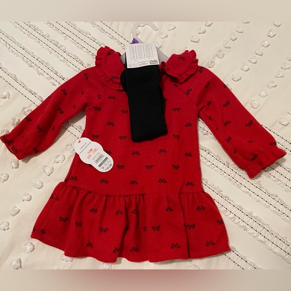 Baby girl red dress with matching footed tights. - Picture 1 of 3